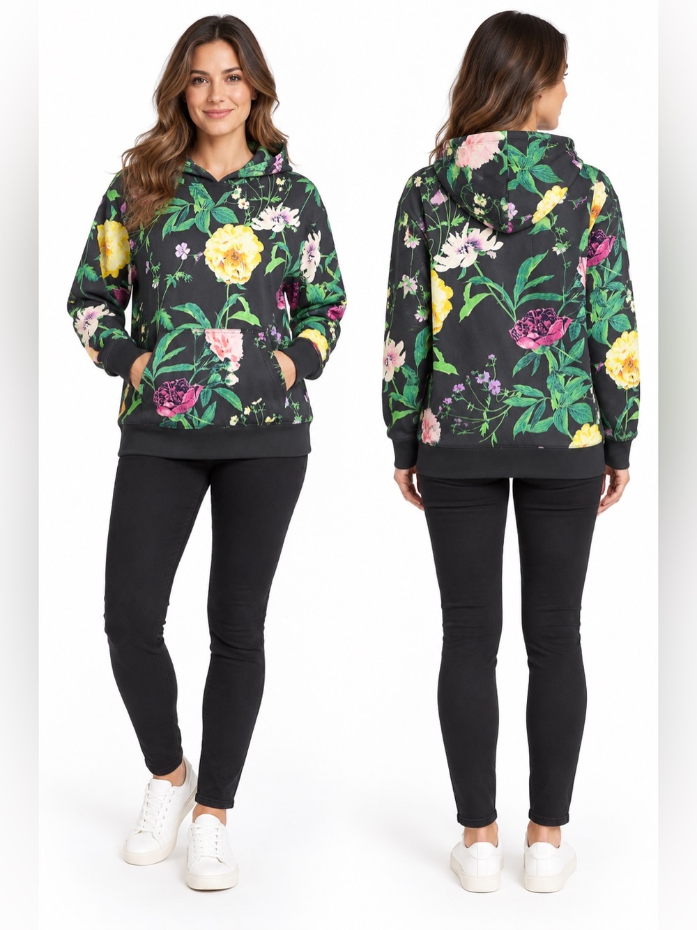 Gap Teen Floral Pullover Hoodie Size 18-20 Black Multicolor NWT